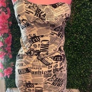 Derek Heart Strapless Black and White Print Dress